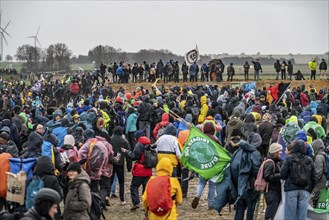 Many thousands of demonstrators march after a demonstration against the demolition of the lignite