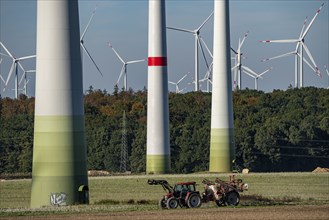 Wind farm near Bad Wünnenberg, Ostwestfalen Lippe, along the A44 motorway, North Rhine-Westphalia,