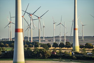 Wind farm near Bad Wünnenberg, Ostwestfalen Lippe, along the A44 motorway, North Rhine-Westphalia,