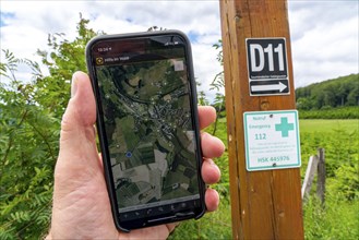 Rescue point system in German forests, locations are indicated on signs that can be given to the