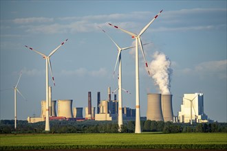 Neurath lignite-fired power station, RWE Power AG, wind farm partly owned by RWE, Grevenbroich,