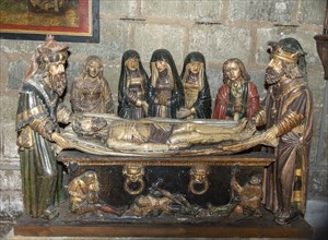 Polychrome wooden tomb scene depicting the deposition from the cross in the church of Saint Gal,