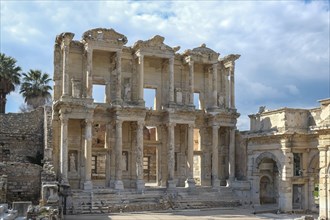 Celsus Library, on the right the south gate of the Agora, ancient city of Ephesus, Efes, Izmir