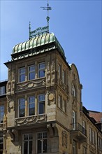 Tower of a corner house built in Art Nouveau style (1903-1904), Heidelberg, Baden-Württemberg,