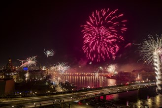 New Year's Eve fireworks over Dresden's Old Town, Dresden, Saxony, Germany, Europe