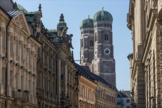 Bell towers of the Gothic Church of Our Lady, Cathedral of Our Lady, Palais Holnstein in the