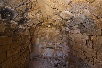 Interior view with stone ceiling and masonry, ancient architecture, tomb of Cleovoulos the Lindian,