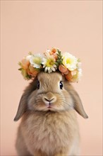 Cute bunny with flowers on head. KI generiert, generiert AI generated