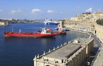 Merchant shipping and cruise ships in Grand Harbour, Valletta, Malta, Europe