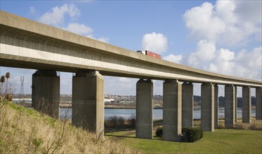 The Orwell Bridge opened in 1982 carries the A14 trunk road over the River Orwell, Ipswich,