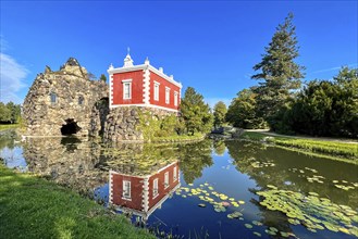 Stein Island with artificial volcano, cultural foundation, Villa Hamilton, Dessau-Wörlitz Garden