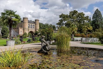 Water lily basin in front of the archway building, Botanical Garden in Karlsruhe Palace Gardens,