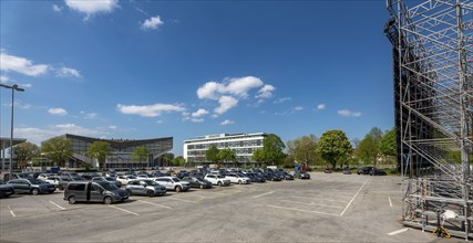 Temporary drive-in cinema, in the car park in front of Messe Essen, Grugahalle, large LED screen