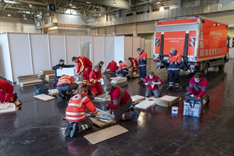 Construction of a vaccination centre for corona vaccinations, in a hall at Messe Essen, by the