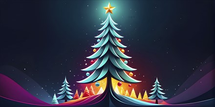 Abstract Christmas tree illustration with vibrant colors and geometric shapes, AI generated