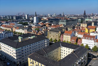 Panoramic view over the city centre of Copenhagen, from Christianshavn to the city centre, Denmark,