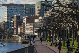 Media Harbour, Düsseldorf, old and modern architecture in the former harbour, a mixture of offices,