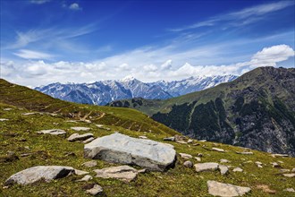 Travel Himalayas background. Above Kullu Valley, Himachal Pradesh, India Valley, Himachal Pradesh,