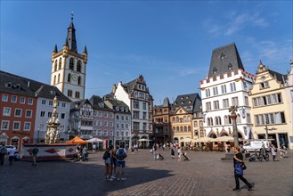 Houses, skyline on the main market square in the city centre of Trier, Rhineland-Palatinate,