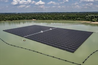 Germany's largest floating solar power plant on the Silbersee III, a quarry pond no longer used for