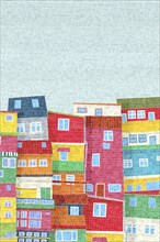 Colored houses of a favela. Graphic art vector mosaic