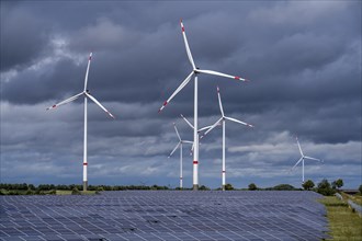 Solar park and wind farm near Morschheim, part of the municipality of Kirchheimbolanden,