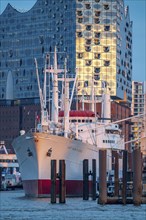 Port of Hamburg, museum ship Cap San Diego at the St. Pauli Landungsbrücken, Elbe Philharmonic