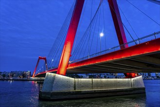 The skyline of Rotterdam, on the Nieuwe Maas, river, Willemsbrug, bridge, Netherlands