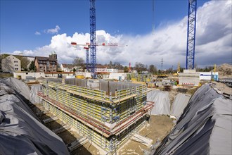 Construction site of a new residential neighbourhood, foundation of a multi-storey residential