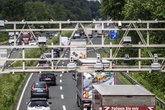 Sensors on a toll bridge, for recording motorway tolls, on the A43 motorway near Dülmen,