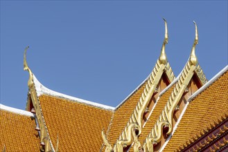 Roof decoration at the Uposatha Hall, Ubosot, the roof is staggered in three tiers and covered with