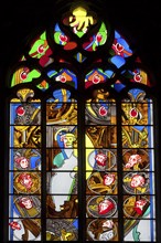 Stained glass in the cathedral of Nevers, Nievre, Bourgogne-Franche-Comte, France, Europe