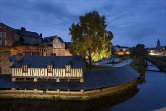 Old washing-places at La Mare river and Jardin des remparts gardens, Vannes, Brittany, France,