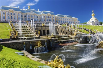 View on Great Cascade Fountain in Peterhof, Saint-Petersburg, Russia, Europe