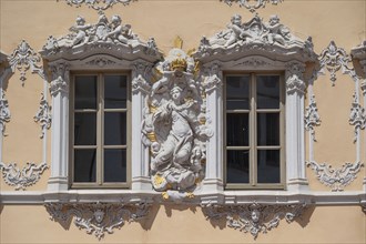 Haus zum Falken, façade in rococo style, detail, Oberer Markt, Würzburg, Lower Franconia, Bavaria,