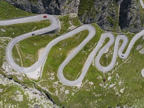 La Tremola, world-famous serpentine road through the Val Tremolo, road construction monument,