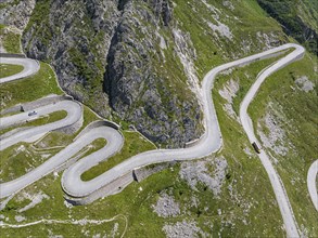 La Tremola, world-famous serpentine road through the Val Tremolo, road construction monument,