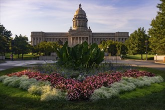 Cultivated flowers beautify the grounds around the state capital of Kentucky at Frankfort