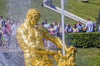 Closeup Samson Fountain in Peterhof, Saint-Petersburg, Russia, Europe