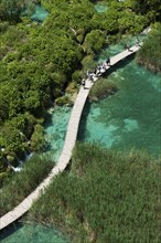 Boardwalk over lakes in the Plitvice Lakes National Park, Plitvicka Jezera, Lika-Senj, Croatia,