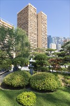 Monte Carlo, August 2022: Japanese garden with the city in the background