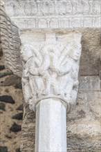 St Michael Abbey, Sacra di San Michele, Italy. Gargoyle monster sculpture, 11th Century