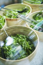 Bowls of green salad keaves