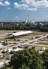 Munich, Bavaria, Germany, 07 29 2018: Construction workers working at the Oktoberfest site in