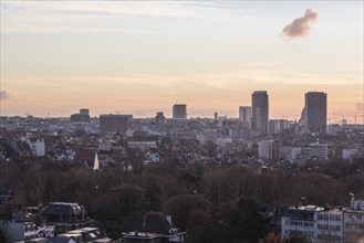 Belgium, 12 03 2018: Panoramic view of the Brussels skyline at dusk taken from the Saint Susanna