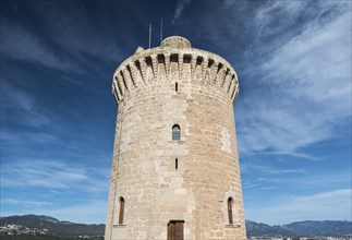 Palma de Mallorca, Mallorca, Spain, 12 30 2017: The Bellver castle ctower with a blue sky