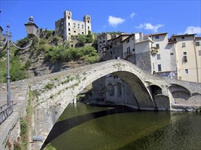 Village with castle and roman bridge