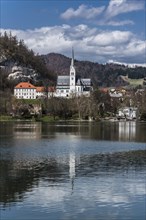 Bled, Slovenia, 04 11 2018: View over Bled lake, the castle and mountains, Europe