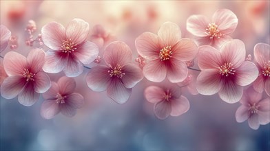 Soft pink blossoms in a dreamy, ethereal watercolor setting, AI generated