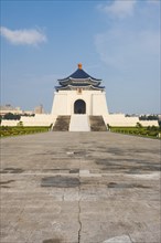 A wide and far view of the Chiang Kai Shek Memorial Hall in downtown Taipei